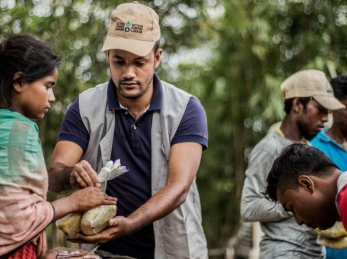 An emergency food distribution for Rohingya refugees in Cox's Bazar, Bangladesh.