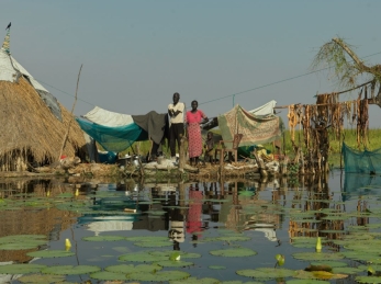 A house surrounded by flooding in South Sudan