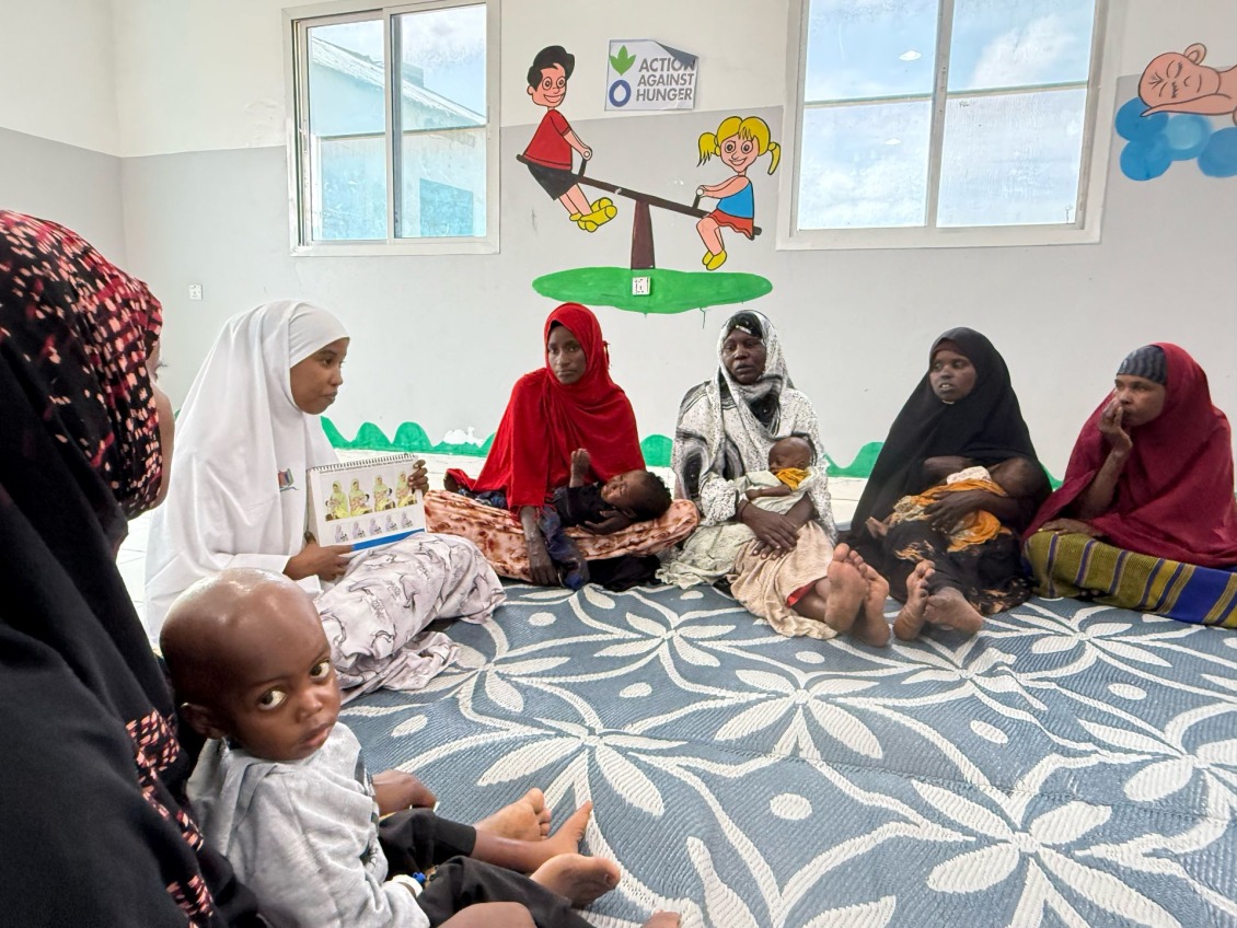 Mothers learn about infant and young child feeding at an Action Against Hunger stabilization center.