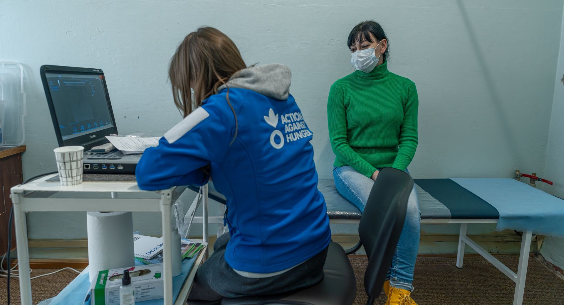 Oksana, 42, local resident of Andriivka on the breast checkup of ACF mobile unit in the local clinic in Andriivka village, Kharkiv region, Ukraine on 8 December 2025