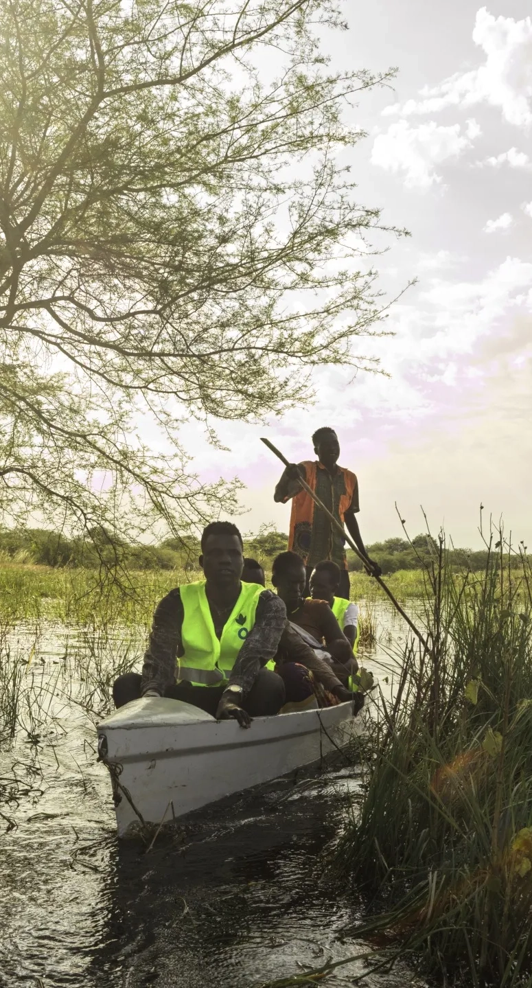 The Outreach Team take Bol Biel and her child back to the stabilisation centre as the child is showing signs of malnutrition.